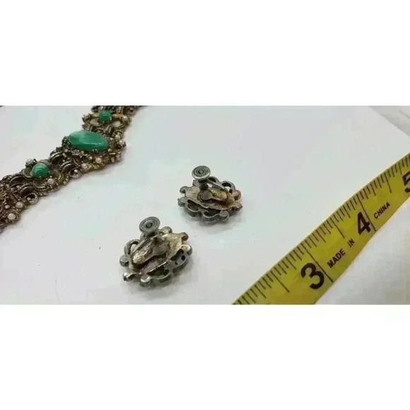 VTG Selro Selini unsigned Emerald Green Cabochon Necklace & Earrings Catalog Pc - Picture 11 of 16